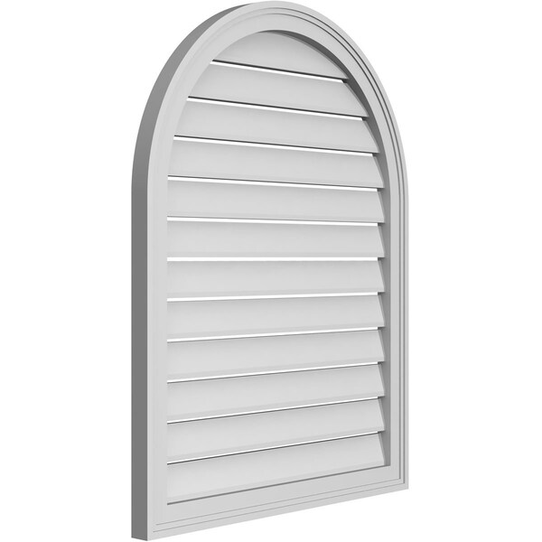 Round Top Surface Mount PVC Gable Vent: Functional, W/ 2W X 1-1/2P Brickmould Frame, 28W X 36H